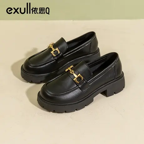 依思q粗跟单鞋女黑色英伦风jk乐福鞋2024春新款一脚蹬法式小皮鞋商品大图