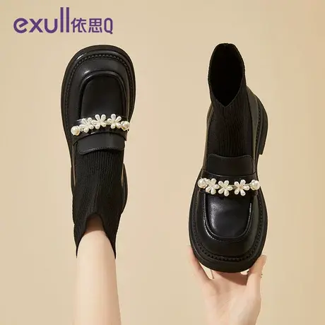 【罗永浩年货节】依思q袜靴女秋冬新款靴子女马丁靴短靴瘦瘦袜靴商品大图