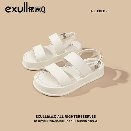 依思q厚底软皮凉鞋女夏季外穿2024年新款高级感超火时尚罗马鞋子图片