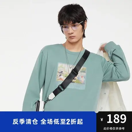 马克华菲油画风印花圆领卫衣男秋季新款时尚休闲宽松潮流上衣图片