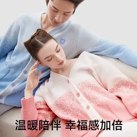 猫人半边绒睡衣开衫保暖男女情侣款女士家居服套装秋冬百搭可外穿商品大图