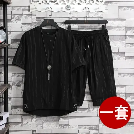 冰丝套装男士2023年新款夏季痞帅气休闲潮流薄款短袖男装搭配一套商品大图