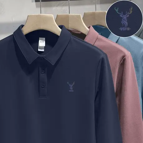 翻领t恤男长袖polo衫秋季保罗带领打底衫潮牌潮流鹿头有领秋衣服商品大图
