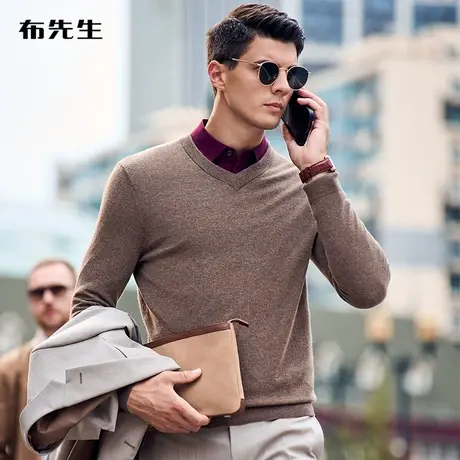 MrBu布先生V领羊绒衫男 冬季新款纯色简约柔滑舒适羊绒T恤BT11126图片