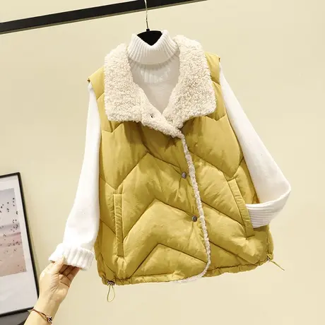 2023新款羽绒棉马甲女短款a字背心韩版宽松秋冬季羊羔毛坎肩外套图片