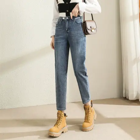 时尚气质牛仔长裤2023年春季新款女士百搭简约高腰显瘦通勤哈伦裤商品大图