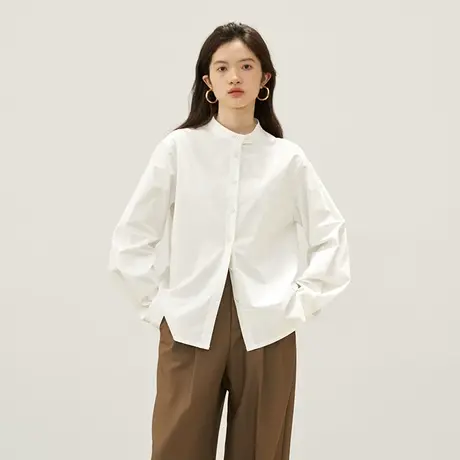 omont蛋挞家 气质立领衬衫女2023秋季新款别致宽松设计感衬衣上衣商品大图
