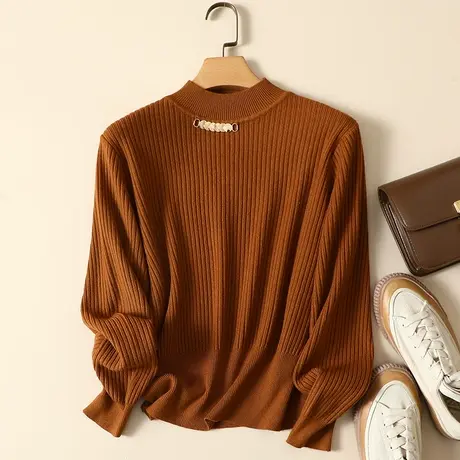 大码半高领打底衫毛衣女春装韩版时尚慵懒休闲宽松百搭针织衫上衣商品大图