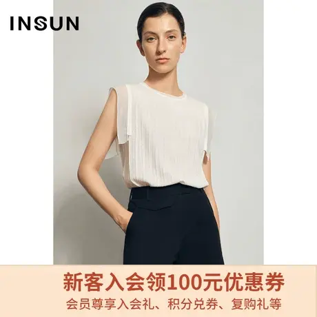 恩裳夏季时尚百褶条纹宽松套头无袖休闲薄款冰丝针织衫女图片