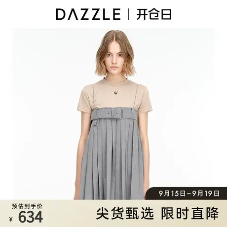 DAZZLE地素奥莱 学院风精纺羊毛吊带百褶连衣裙2D2O2011E图片