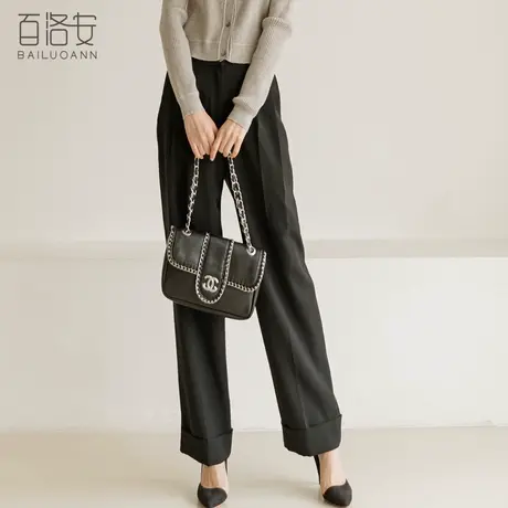 百洛安宽松直筒阔腿裤女秋季新款时尚通勤百搭黑色裤子西装裤长裤图片