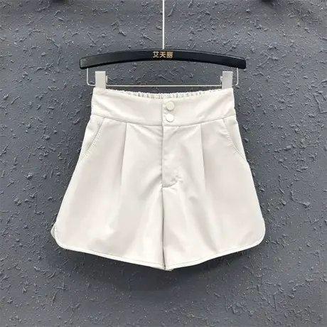 2023秋冬新款高腰显瘦A字PU皮短裤纽扣气质显瘦外穿阔腿裤靴裤女商品大图