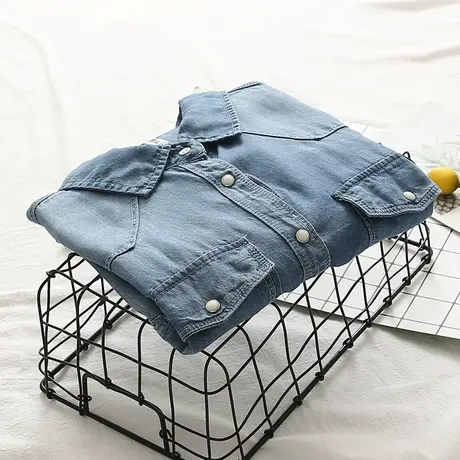 韩版珍珠扣牛仔衬衫女长袖衬衣2021年春秋季宽松百搭显瘦打底上衣商品大图