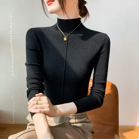 羊毛打底衫女半高领2023春季新款软糯减龄洋气上衣保暖内搭针织衫商品大图