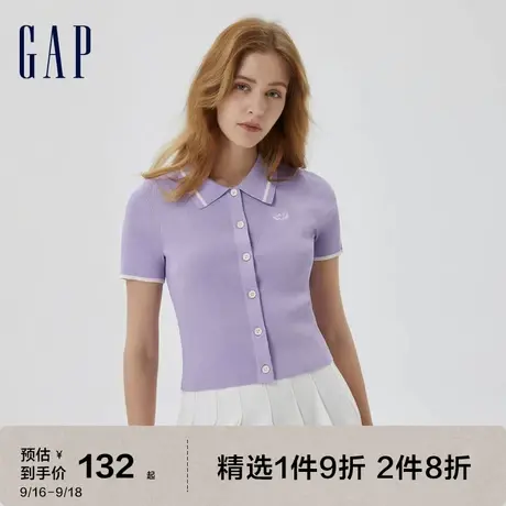 Gap女装夏季新款LOGO高弹短袖冰丝针织衫610617复古辣妹POLO衫图片