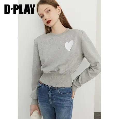 DPLAY秋装新款圆领立体直角肩白色爱心亮片绣短款收腰卫衣图片