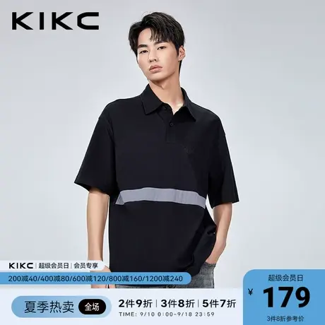 kikcpolo衫男2023春夏新款商场同款梭织拼接宽松商务休闲翻领短袖图片