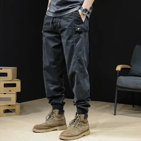秋季美式工装裤男春秋新款潮牌宽松大码束脚工装裤子男士休闲男裤商品大图