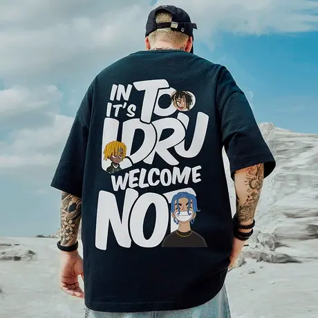 潮牌宽松T恤胖子短袖男加肥加大五分袖纯棉胖人大码男装夏季潮流商品大图