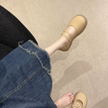 浅口单鞋女2023秋季新款复古学院风圆头舒适韩版软底鞋两穿小皮鞋图片