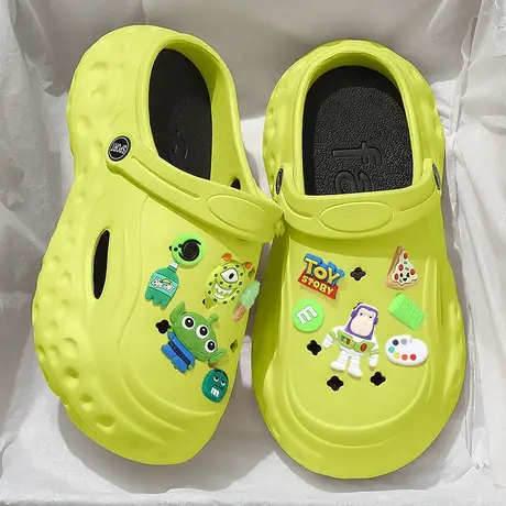 踩屎感洞洞鞋女款夏季外穿增高2023新款厚底沙滩防滑包头半凉拖鞋商品大图