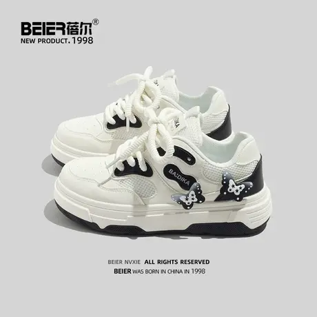 蓓尔渐变蝴蝶原创板鞋小众女休闲港风皮面小白鞋百搭厚底面包鞋子图片