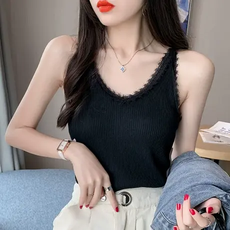 黑色针织吊带背心女夏外穿潮ins无袖上衣打底内搭设计感网红日系商品大图