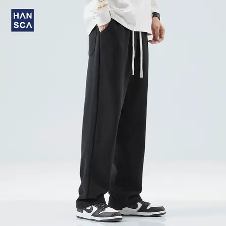 hansca重磅卫裤男秋冬款加绒加厚美式直筒宽松垂感休闲运动长裤子图片