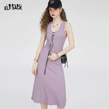 妖精的口袋v领背心连衣裙女2023秋季新款设计感修身针织无袖裙图片