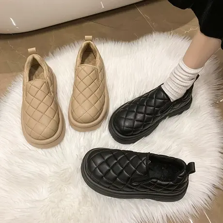 永希一脚蹬懒人鞋女冬季2024年新款加绒保暖棉鞋休闲厚底豆豆鞋女图片