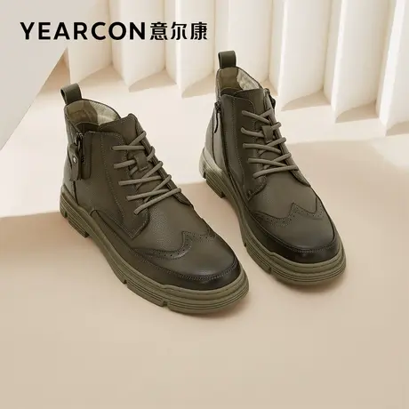 意尔康马丁靴男款2022冬季新款黑色男士中帮皮靴英伦风真皮厚底图片