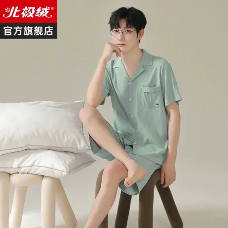 男士睡衣男夏季短袖大码宽松梭织棉薄款可外穿简约家居服两件套装商品大图