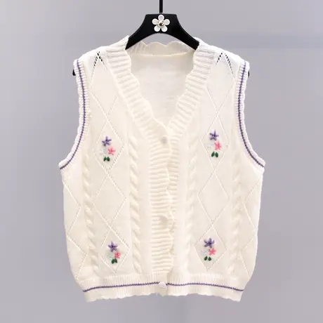 小清新刺绣花朵针织马甲女秋冬2023新款日系温柔风外穿毛衣背心图片