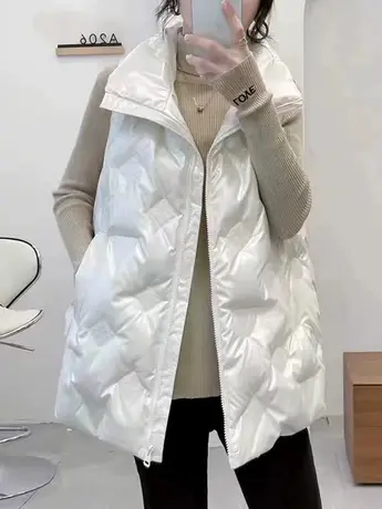 亮面羽绒棉马甲女2023秋冬外穿潮流时尚坎肩背心韩版宽松马夹外套商品大图