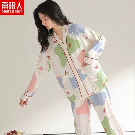 南极人甜美睡衣女长袖甜美简约风薄款家居服宽松休闲居家可外穿图片