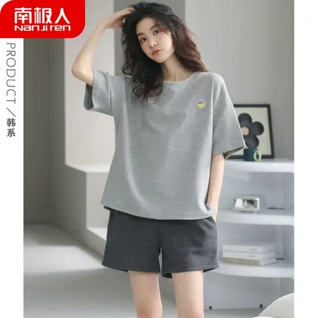睡衣女夏季纯棉夏款女款短袖短裤女士薄款两件套装新月家居服夏天图片