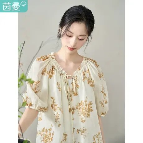 【商场同款】茵曼宽松遮肉短袖衬衫2023夏季女装新款法式碎花上衣商品大图