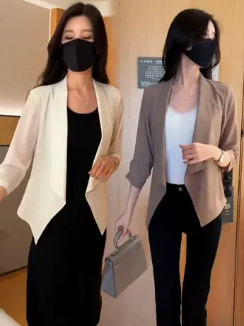 雪纺小西装女士2023夏季新款吊带裙子外搭小披肩上衣西服短外套潮图片