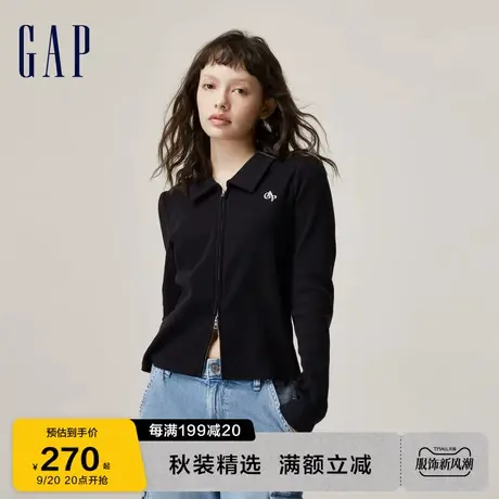 【女友T】Gap女装秋季2023新款LOGO翻领长袖T恤755887洋气上衣图片