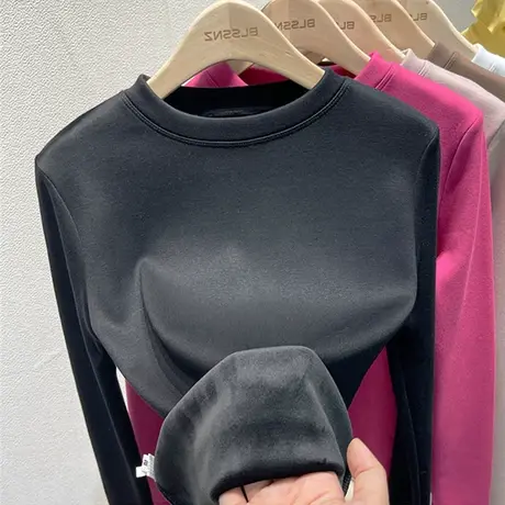 加绒加厚秋冬打底衫女洋气百搭长袖内搭保暖德绒上衣修身纯色t恤商品大图