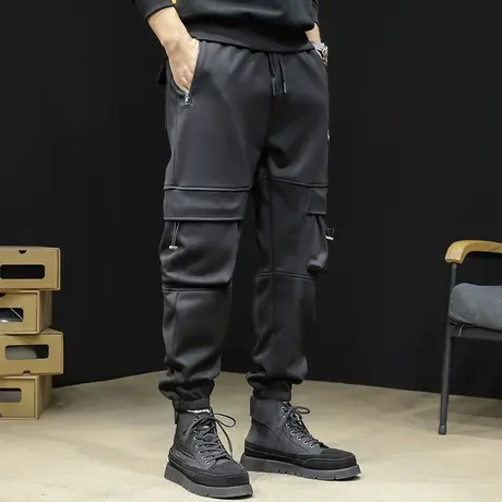 黑色休闲工装裤男潮牌2023新款秋季束脚男士运动裤子秋冬弹力男裤商品大图