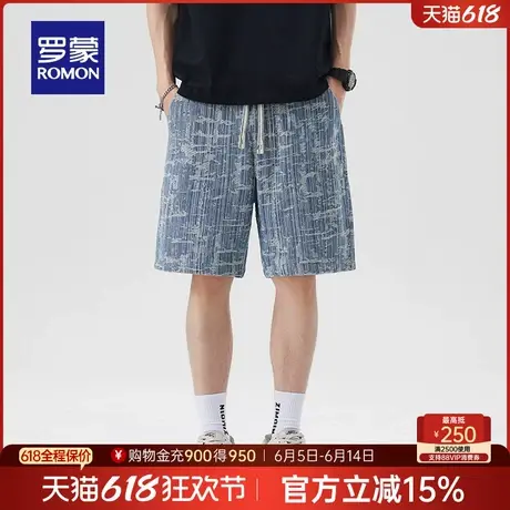罗蒙男士宽松百搭抽绳松紧腰休闲五分裤2025夏季新款宽松直筒短裤商品大图
