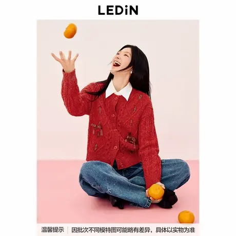 【商场同款】乐町绞花织带线开衫25年春季新款毛衣外套C1EDF1225*图片