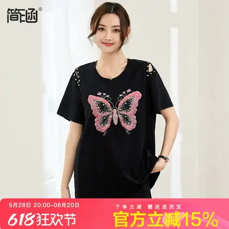 简涵高端轻奢大码女装2025夏季新品胖mm设计感短袖T恤宽松上衣图片