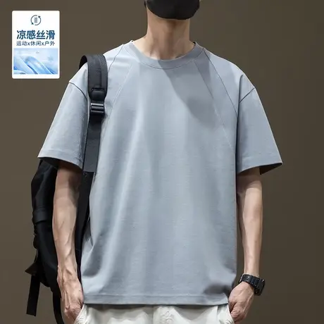 夏季凉感冰丝短袖t恤男加肥加大码高级感半袖打底衫2025新款男装商品大图