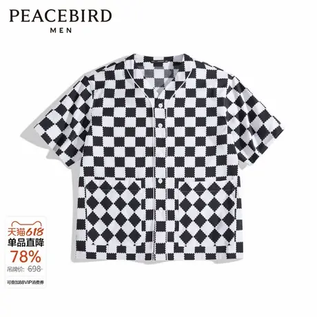 太平鸟男装潮流衬衫棋盘格图片