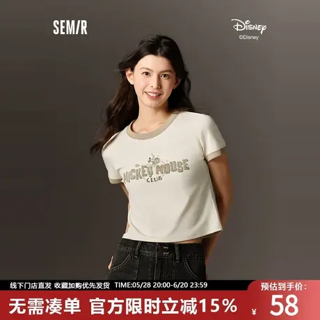 森马迪士尼合作系列短袖T恤女短款图案修身2025新款夏季撞色上衣图片