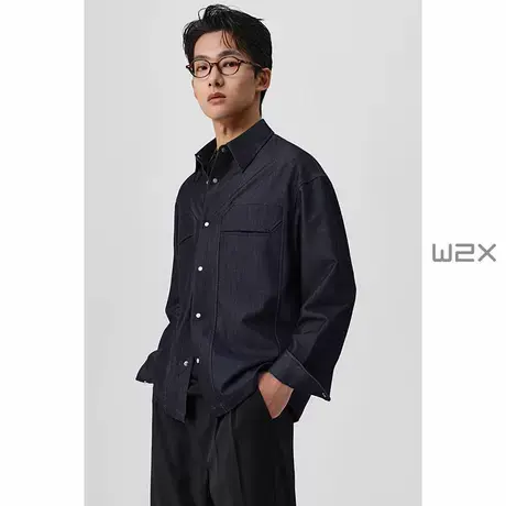 w2x2025春季新款牛仔长袖衬衫男高级感痞帅休闲百搭衬衣青年寸衫商品大图