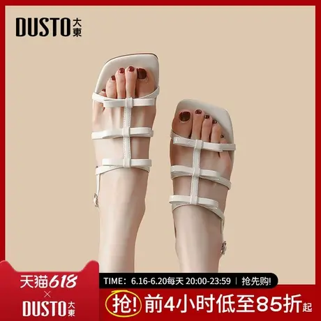 大东罗马凉鞋女鞋2025春季新款甜美风中跟粗跟一字扣蝴蝶结0001图片