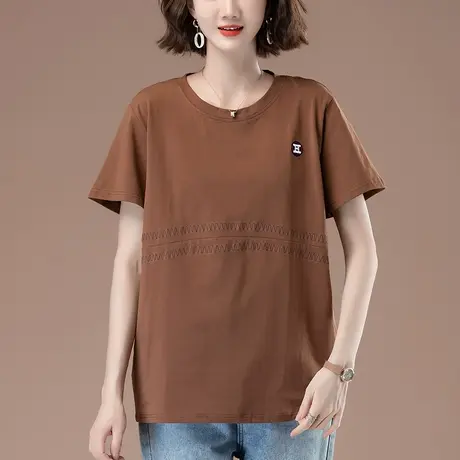中年妈妈纯棉短袖T恤女夏季宽松加肥加大码女装休闲遮肚显瘦体恤图片